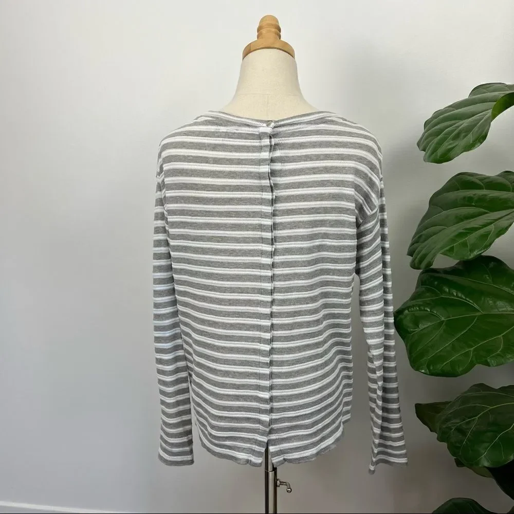 Reiss White Grey Striped Knit Tee Button Back Small - Picture 6 of 12
